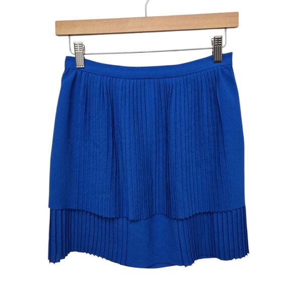 Reiss Womens Kashma Cobalt Blue Riered Pleated Mini Skirt Size‎ 2 Layered Preppy - Picture 1 of 7